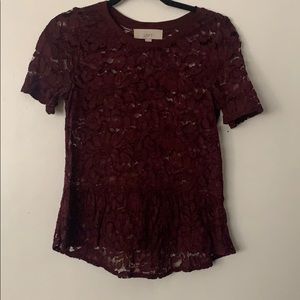 LOFT BURGANDY LACE TOP